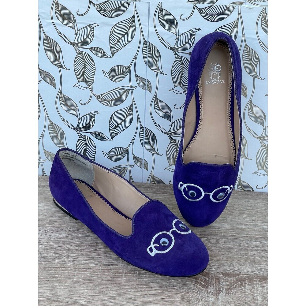 Rara Avis Iris Apfel Purple Suede Glasses Flats Loafers 9M Quirky
